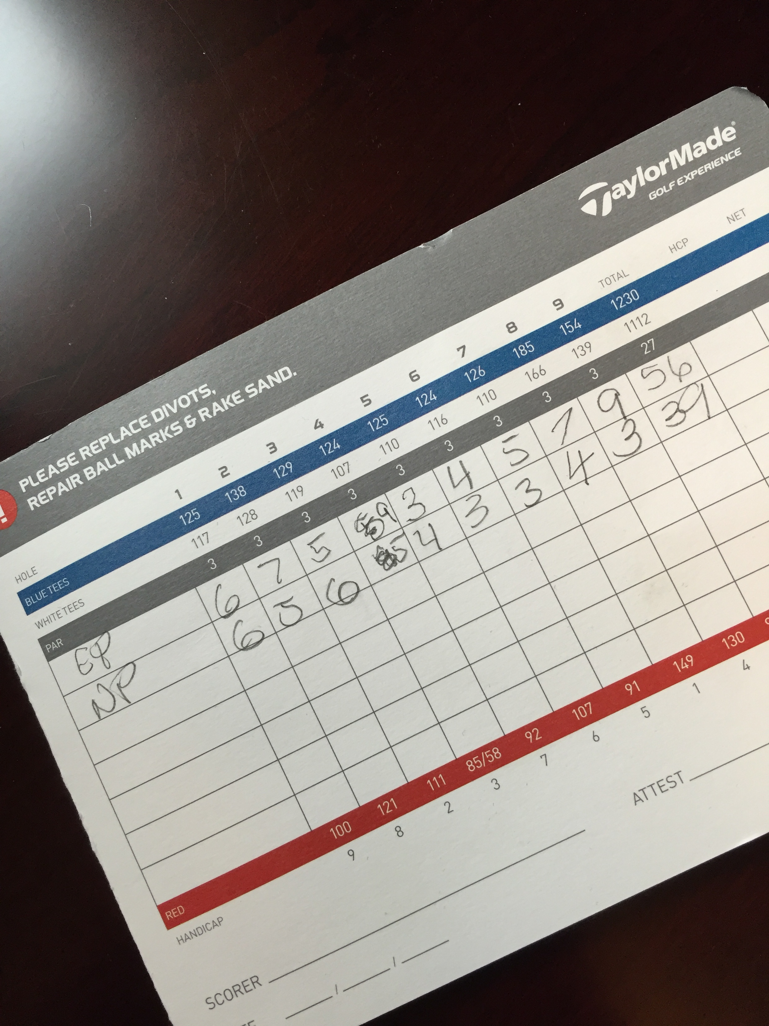 Taylormade Golf Experience Scorecard 
