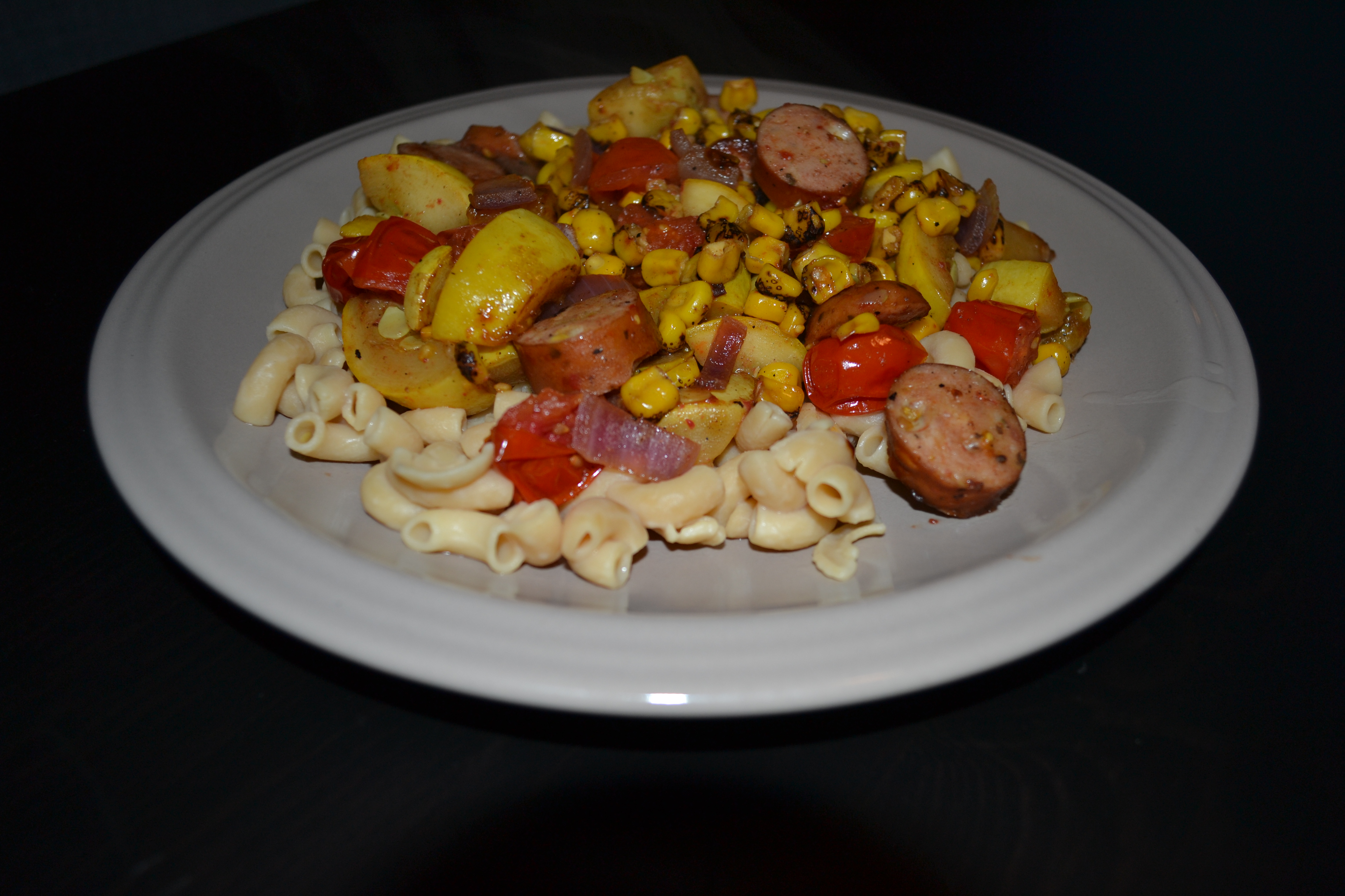 Vegetable and Chicken Sausage Chickpea Pasta