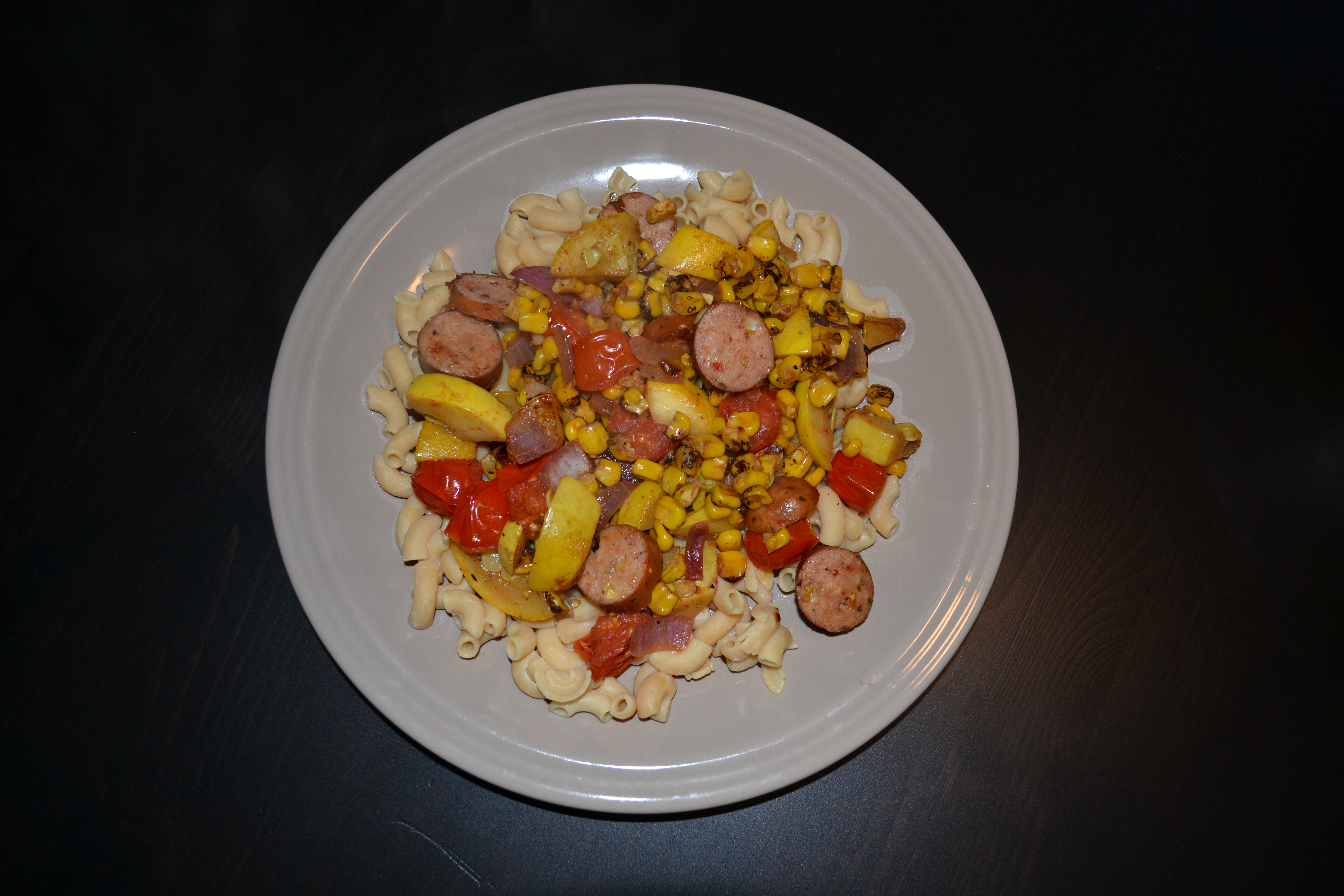 Vegetable and Chicken Sausage Chickpea Pasta
