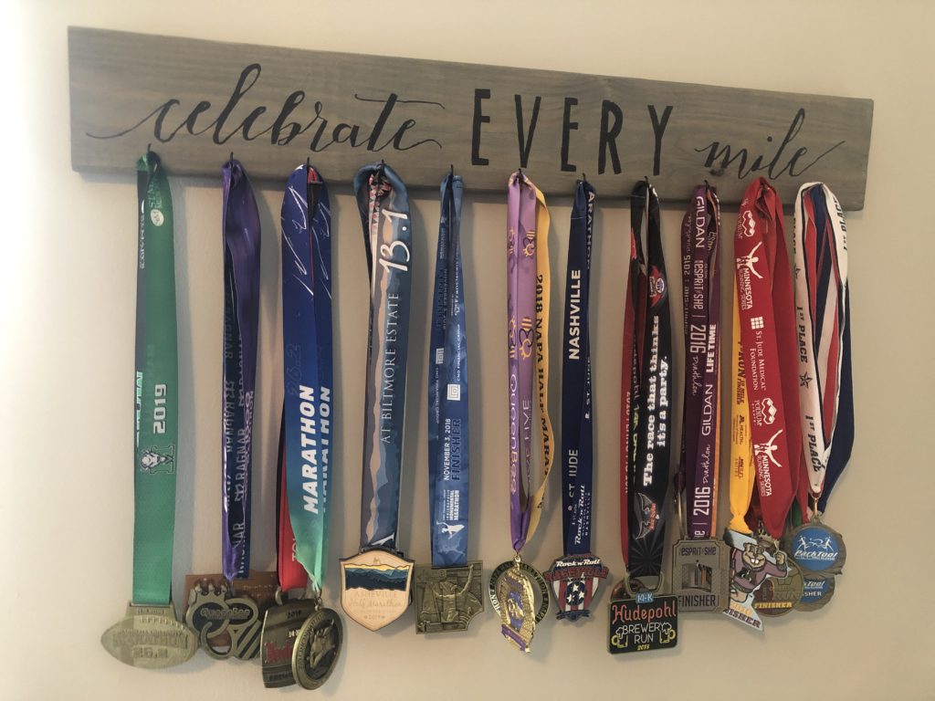 2019 Marshall University Marathon Medal rack